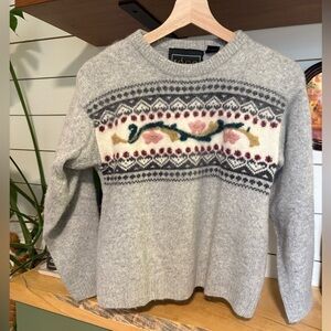 Ioco Wool & Angora Fair Isle Knit Sweater – Gray Floral | Size M
